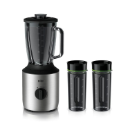 Braun Blender 800 W Variable speed dial and Pulse 1.5 L Glass With 2 Smoothie to go cups Silver
