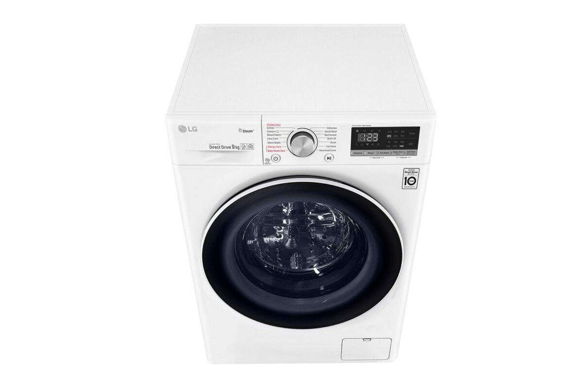 LG Front Load Washer 9KG , AI Direct Drive Motor , Steam , White Color