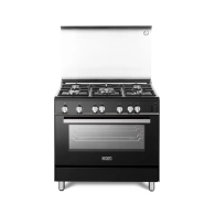 Elba Gas Cooker 90 cm Black Design Cast iron pan supports 5 gas burners Full Safety with Fan