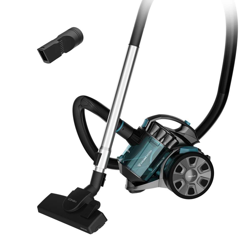 Cecotec Conga RockStar Cyclonic X-treme Bagless Canister Vacuum Cleaner, 800W Motor, 26 kPa Suction Power, 2L Dust Tank, Compact Lightweight Design, 6.2 m Operating Range, 2-in-1 Furniture and Crevice