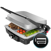 Cecotec Rock’N Grill, 2000W Electric Contact Grill, RockStone Non-Stick Coating, Adjustable Temperature, 180° Opening, Floating Top Plate, Grease Collection Trays